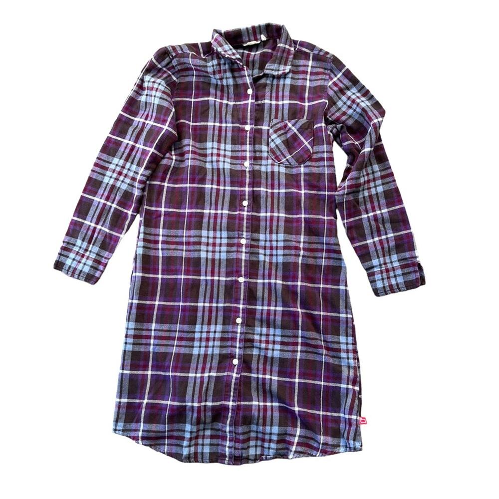 Woolrich purple plaid cotton shirt dress small long sleeve button down casual